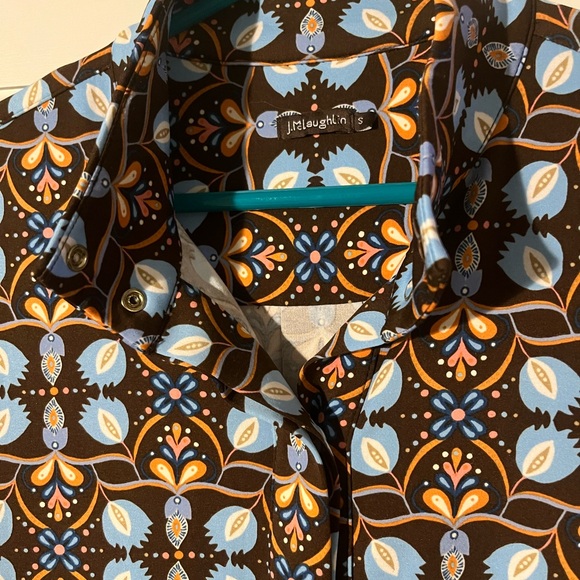 J. McLaughlin Blue and Orange Long Sleeve Shirt Dress - Picture 3 of 6